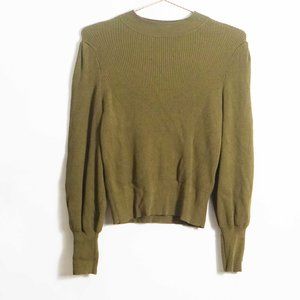 Banana Republic Ribbed Puff Sleeve Sweater in Cargo Olive S
